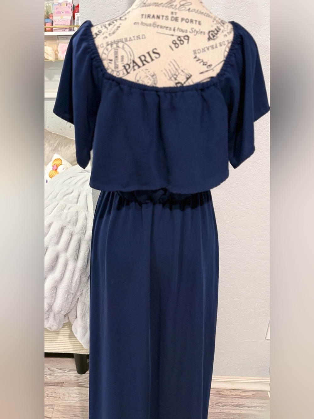 SUGAR+LIPS Navy Blue Off Shoulder Maxi Dress Size Medium | Boho Beach Vacation - Picture 7 of 9